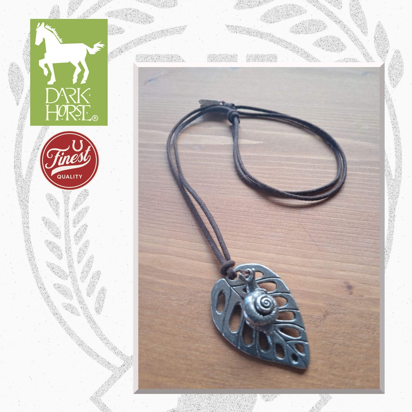 Dark Horse Snail and Leaf Pewter Necklace