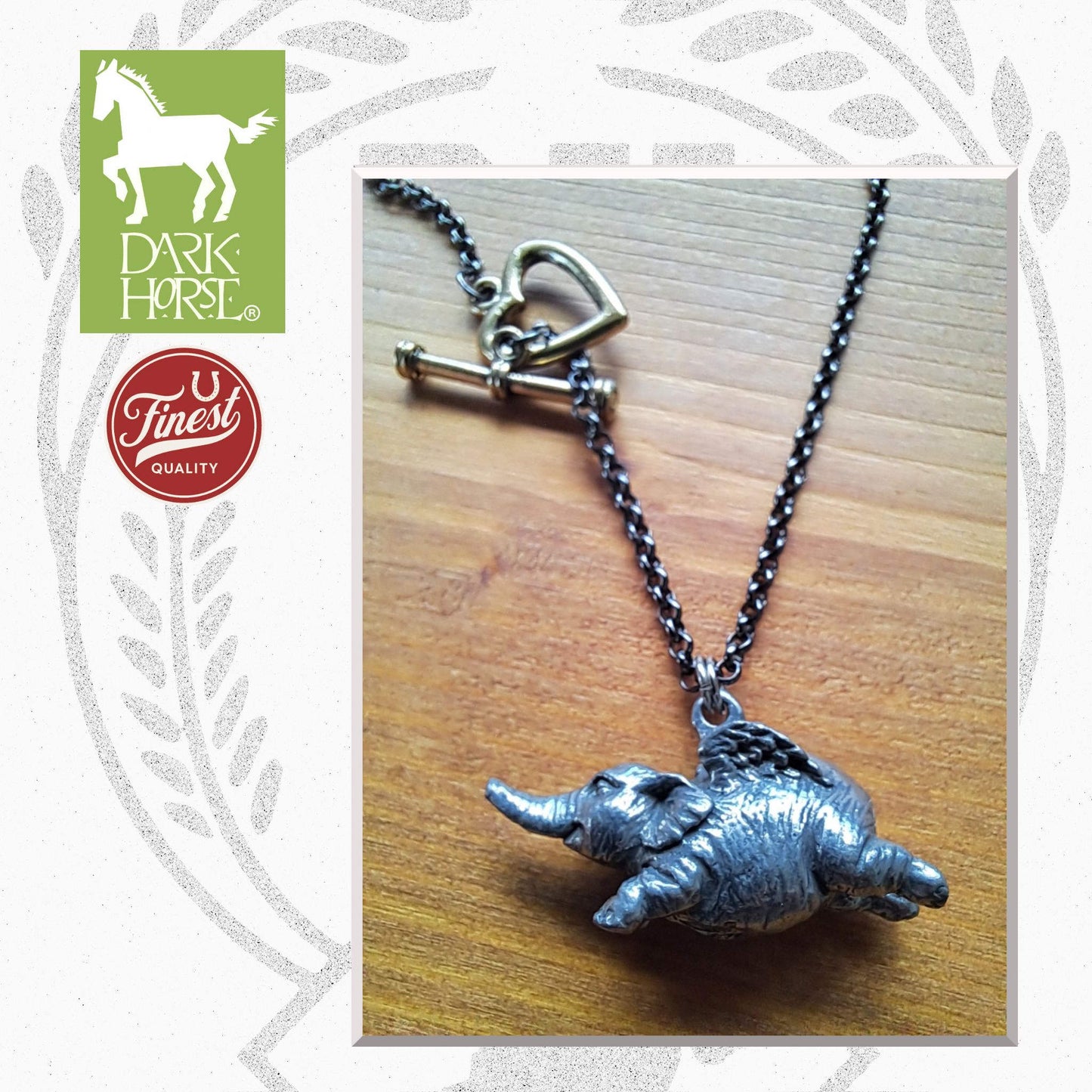 Dark Horse Flying Elephant Pewter Necklace
