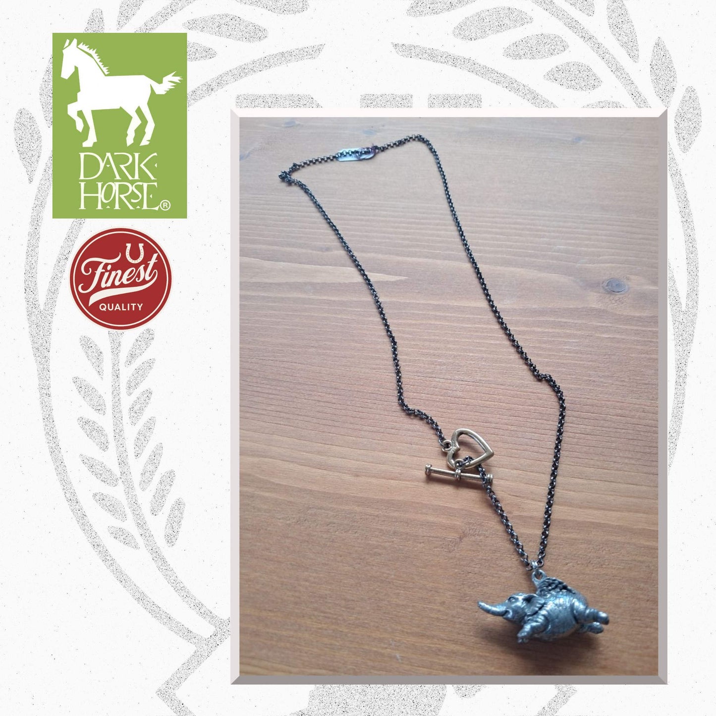 Dark Horse Flying Elephant Pewter Necklace