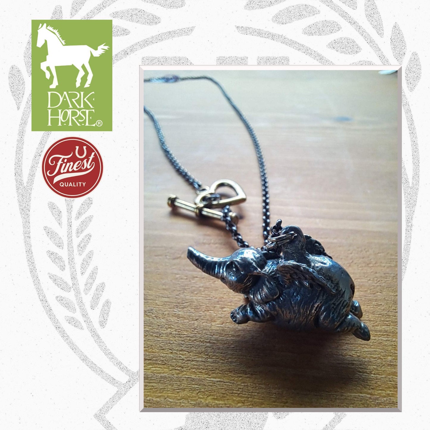 Dark Horse Flying Elephant Pewter Necklace