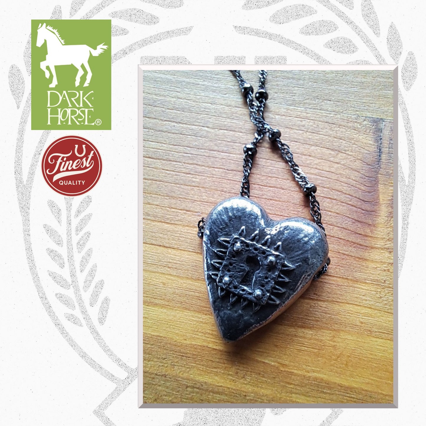 Dark Horse Key Heart with Black Chain & Heart Clasp Pewter Necklace