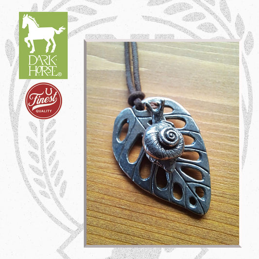 Dark Horse Snail and Leaf Pewter Necklace