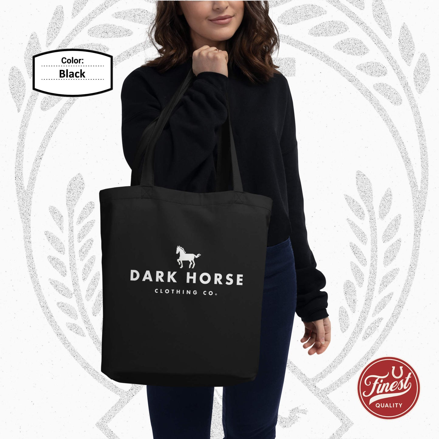 Dark Horse Tote Bag - Black Cotton with White Letters