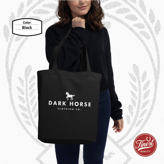 Dark Horse Tote Bag - Black Cotton with White Letters