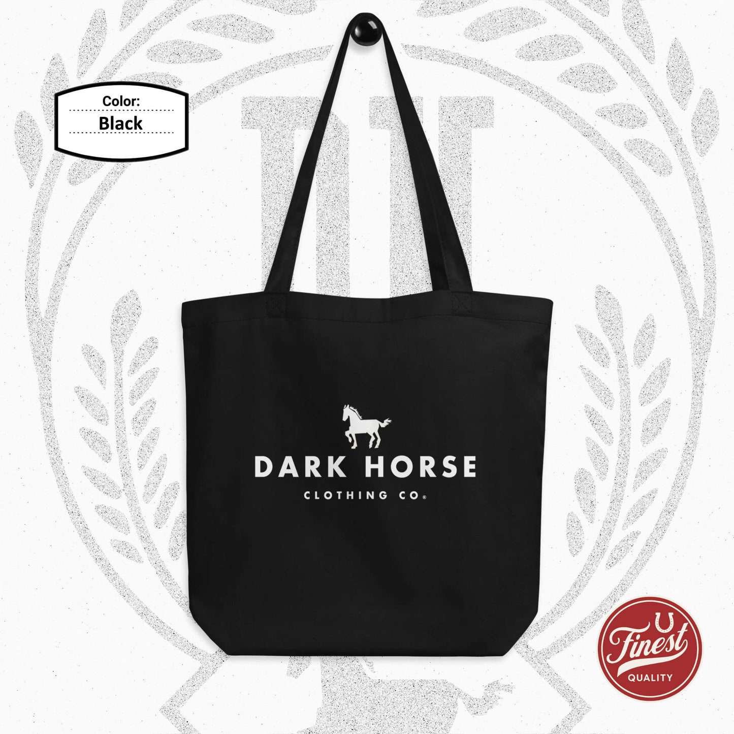 Dark Horse Tote Bag - Black Cotton with White Letters