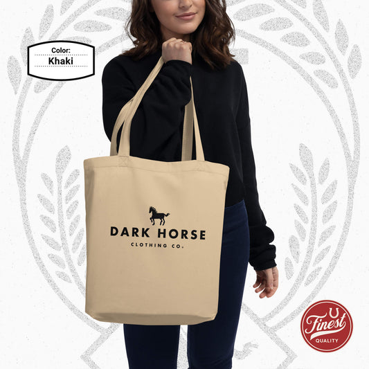 Dark Horse Tote Bag - Khaki Cotton with Black Letters